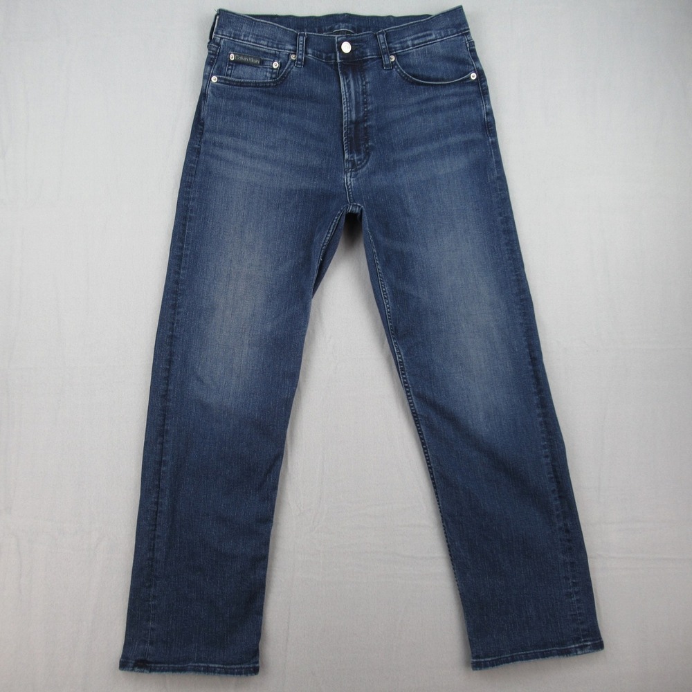 Calvin Klein Standard Straight Jeans Mens 33x30 Blue Denim Stretch Casual